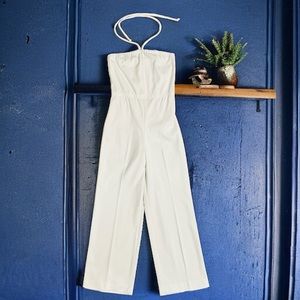 Vintage Handmade White Halter Jumpsuit with Matching Tunic Jacket | Size XS |